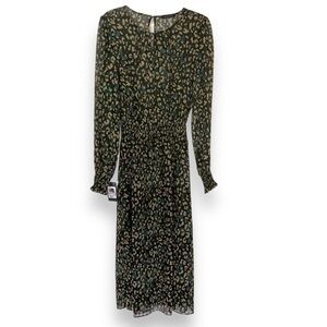 Tommy Hilfiger Dress‎ Leopard Sheer Smocked Midi Animal Tan Green Size 6 NWT